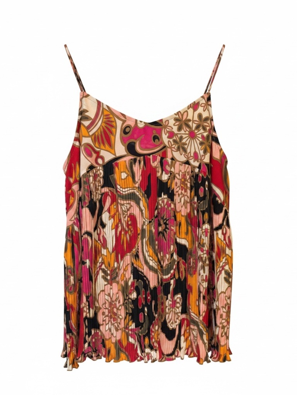 INC International Concepts Pink Multi-Color Pleated Printed Cami
